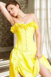 Women Latex Corsets Yellow Floral Neckline