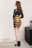 Women Latex Dresses Water Wave Stripe Mini Dress Bold Black and Gold