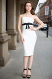 Women Latex Dresses Snowdrop Sleeveless Elegant Strapless with Black Bow