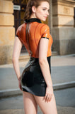 Women Latex Dresses Secretary Ultra-Micro Playful Chic Two-Tone Latex Dress With Button-Up Detail