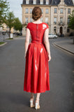 Women Latex Dress Luxurious High Waist U-Neck Ballerina-Length Party Elegant Red Latex Ball Gown
