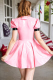Women Latex Dresses Lolita Maid Dress Apron Adorable Sweet Pink With Puff Sleeves