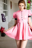 Women Latex Dresses Lolita Maid Dress Apron Adorable Sweet Pink With Puff Sleeves