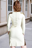 Women Latex Dress Caramel?Wave Futuristic White & Caramel Long Sleeve Unique Sheer Panels