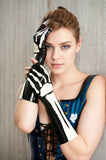 Women Latex Gloves Skeletal Pattern  Skeleton Arm Gauntlets Gothic Fetishwear