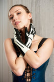 Women Latex Gloves Skeletal Pattern  Skeleton Arm Gauntlets Gothic Fetishwear