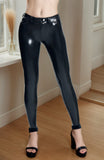 Women Latex Leggings Black Skinny?Jeans Classic With Zipper Fly & Pockets
