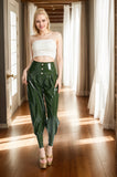 Women Latex Pants High-Waisted Harem Green Loose-Fit