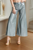 Women Latex Pants Palazzo Wide-Flared Stylish Silver Loose