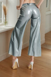 Women Latex Pants Palazzo Wide-Flared Stylish Silver Loose