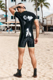 Men Latex Bodysuits Striped zip Sports Black
