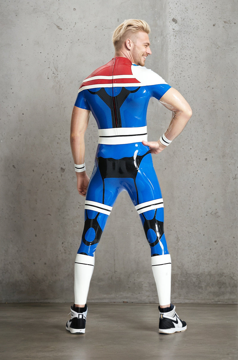 Men Latex Catsuits Captain of the Stars Back Zip Superhero Costume