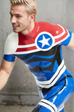 Men Latex Catsuits Captain of the Stars Back Zip Superhero Costume