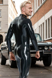 Men Latex Catsuits Muscle Chest High Collar Codpiece Classic All  Black Cool Body  Enhancing