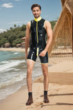 Men Latex Bodysuits Sleeveless Codpiece Surfsuit