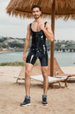 Men Latex Bodysuits Tank Codpiece Suit  black