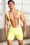 Men Latex Bodysuits Yellow Shortie Wrestling