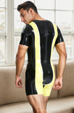 Men Latex Bodysuits Tricolor Short  Sleeved Surfsuit