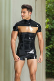 Men Black Translucent Latex Bodysuits Surfsuit Sports
