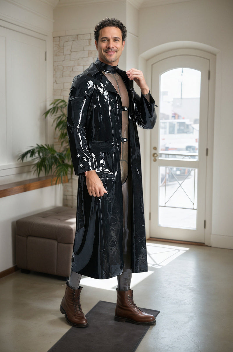 Men Latex Coats Three quarter Length Godfather Gangster