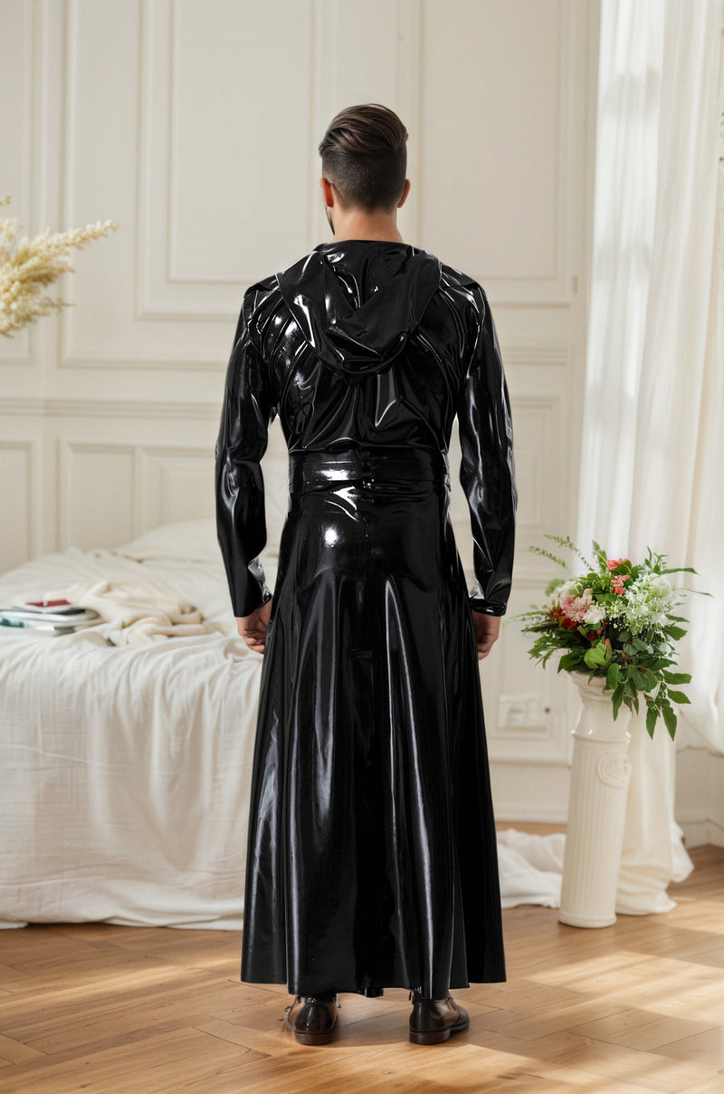 Men Latex Jackets & Coats Midnight Cavalier Hooded Long Classic Gentleman¡¯s