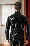 Men Latex Jacket Zip Biker Black
