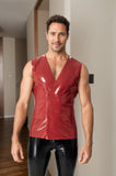 Men Latex Tops & Vests Double  Breasted Formal Waistcoat V  neck Tough Guy Red Waistcoat