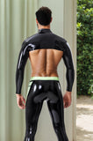 Men Latex Tops Boleros Neck Entry Long  Sleeved Shoulder Strap Classic Black Bolero