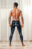 Men Latex Leggings Classic Black Minimalist Fetishwear Three Way Crotch Zipper
