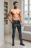 Men Latex Leggings Basic Slim Cut Stretch Jeans Black Minimalist