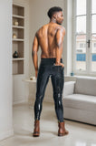 Men Latex Leggings Basic Slim Cut Stretch Jeans Black Minimalist