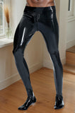 Men Latex Leggings Through-Zip Black With Feet
