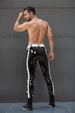 Men Latex Leggings Drawstring-Leg  Biker Black