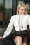 Women Latex Tops White Puff Sleeves Ruffled