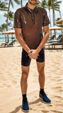 Men Latex Top Translucent Brown Polo Shirt