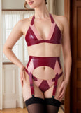 Women Latex Lingerie Set Red Form-Fitting Cut