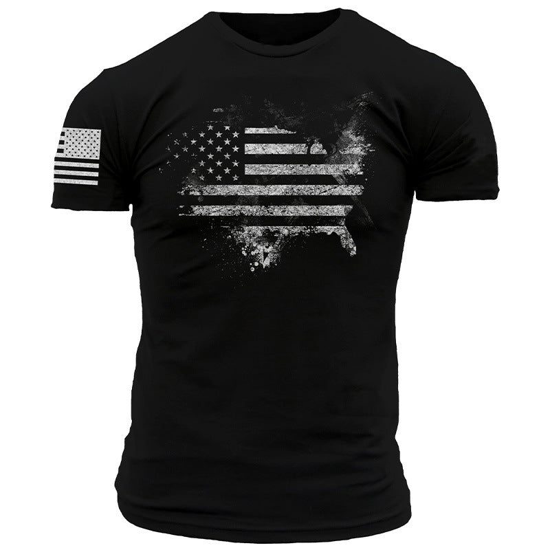 Man T Shirt Summer Cotton Printed Black Slim Youth Casual T-shirt
