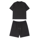 Heavyweight premium streetwear casual set - summer cotton short sleeve t-shirt and shorts matching outfit