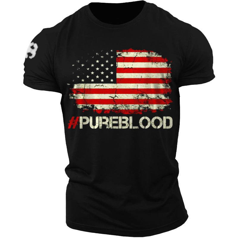 Man T Shirt Cotton round Neck Heat Transfer Patch Short Sleeve Shirt