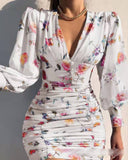 Valentine's Day Outfits Sexy V-neck Chiffon Printed Dress
