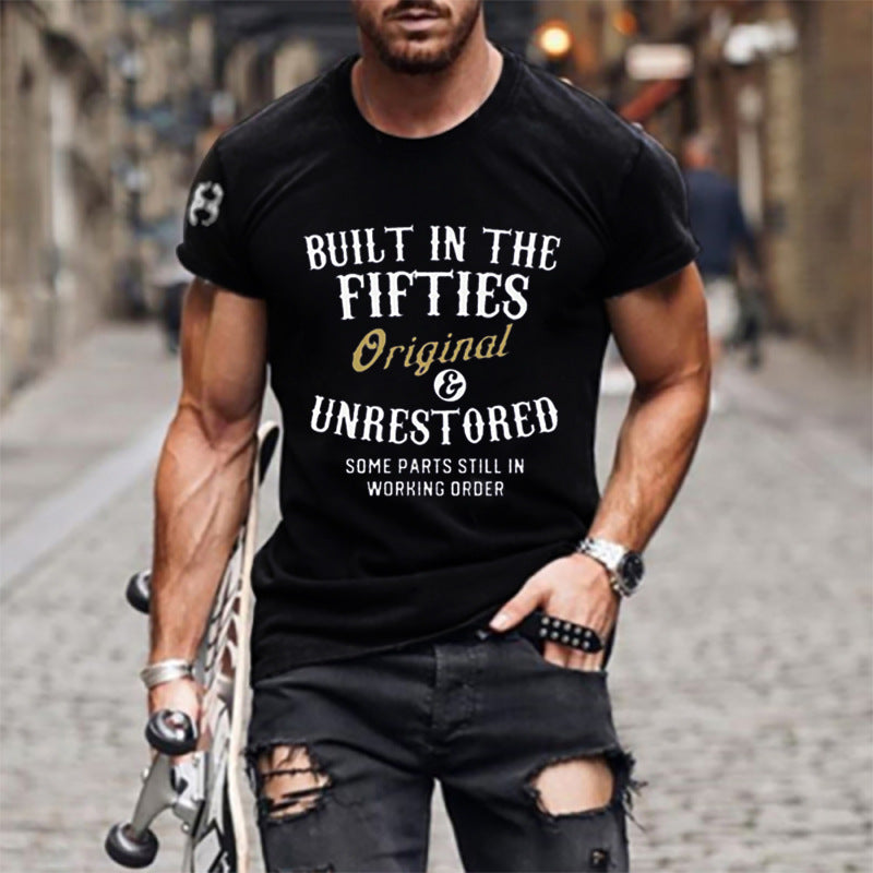 Man T Shirt Cotton round Neck Heat Transfer Patch Short Sleeve Shirt