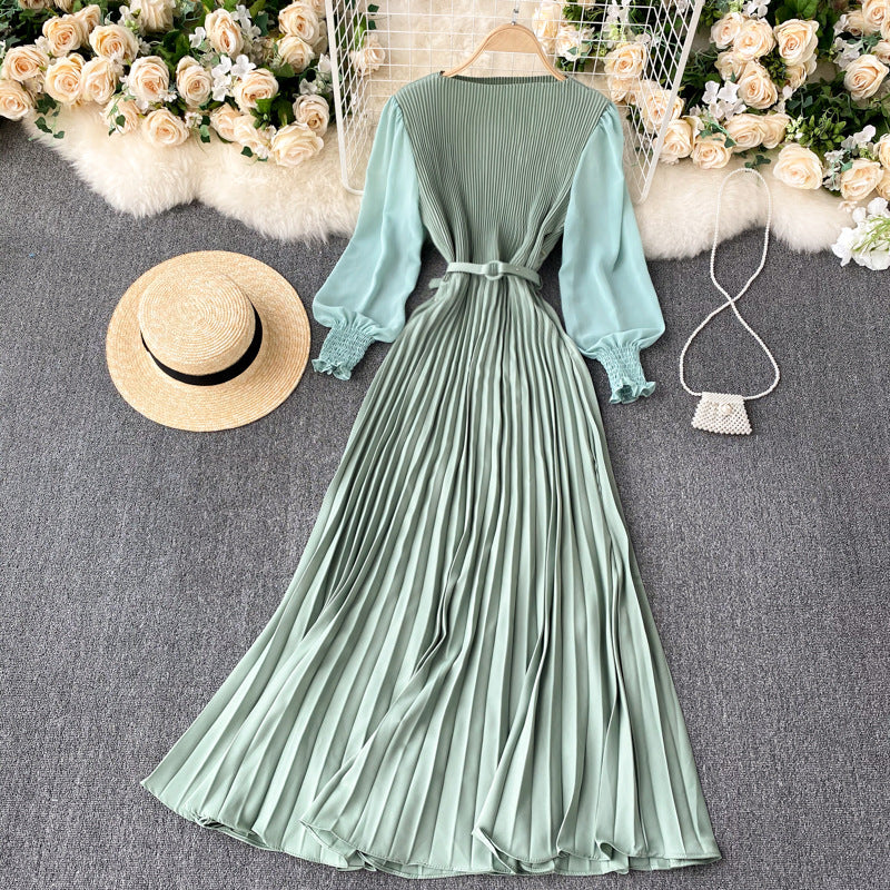 Betty Draper Valentine's Day Dress Women's Clothing Spring French Dress Long Pleated Skirt