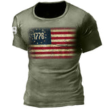 Man T Shirt Cotton Loose Blue Pullover Short Sleeve Print