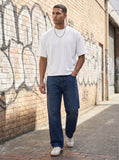 Cross-border trendy brand loose fit short sleeve pure cotton men's t-shirt - summer men's solid color crew neck drop shoulder boxy tee