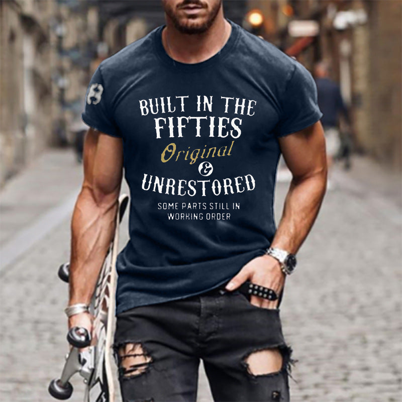Man T Shirt Cotton round Neck Heat Transfer Patch Short Sleeve Shirt