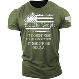 Man T Shirt Cotton Short Sleeve Heat Transfer Patch Printed American Flag Pattern round Neck T-shirt