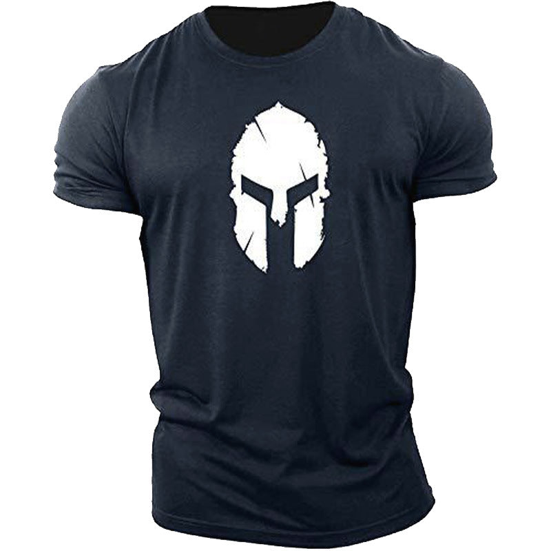 Man T Shirt Youth Navy Blue Sports Straight T-shirt