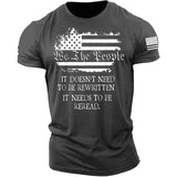 Man T Shirt Cotton Short Sleeve Heat Transfer Patch Printed American Flag Pattern round Neck T-shirt