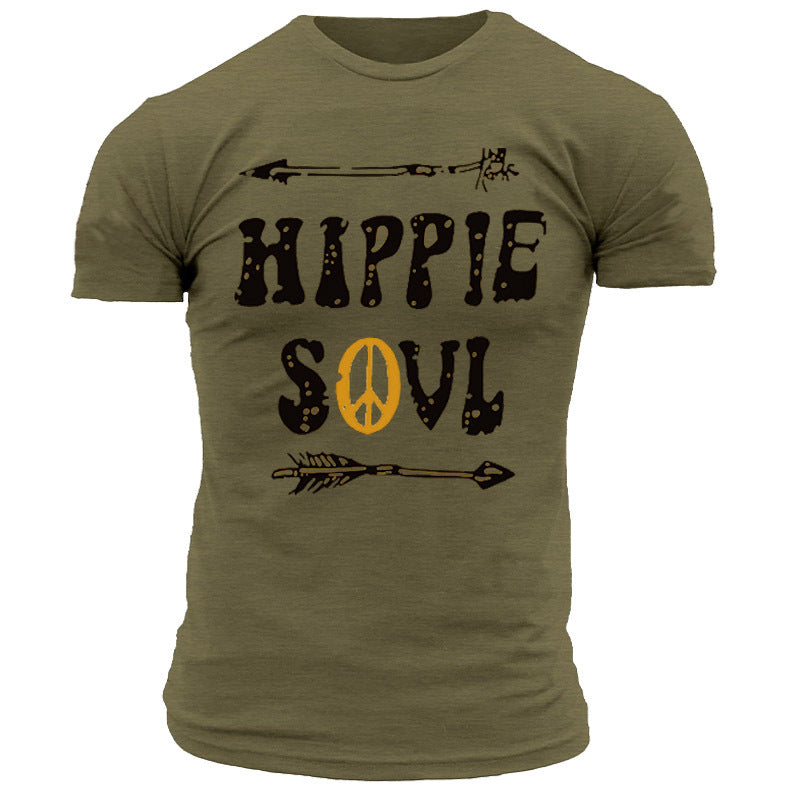 Man T Shirt Cotton round Neck Heat Transfer Patch Short Sleeve Shirt