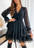 Valentine's Day Dress Women's Long-Sleeved Pullover V-neck Flounce Dress